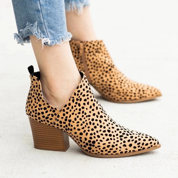 leopard print chunky heel booties